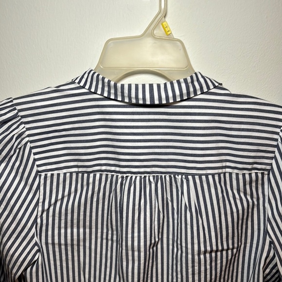 J. Crew Navy Blue and White, Tie Front Blouse - Picture 6 of 9